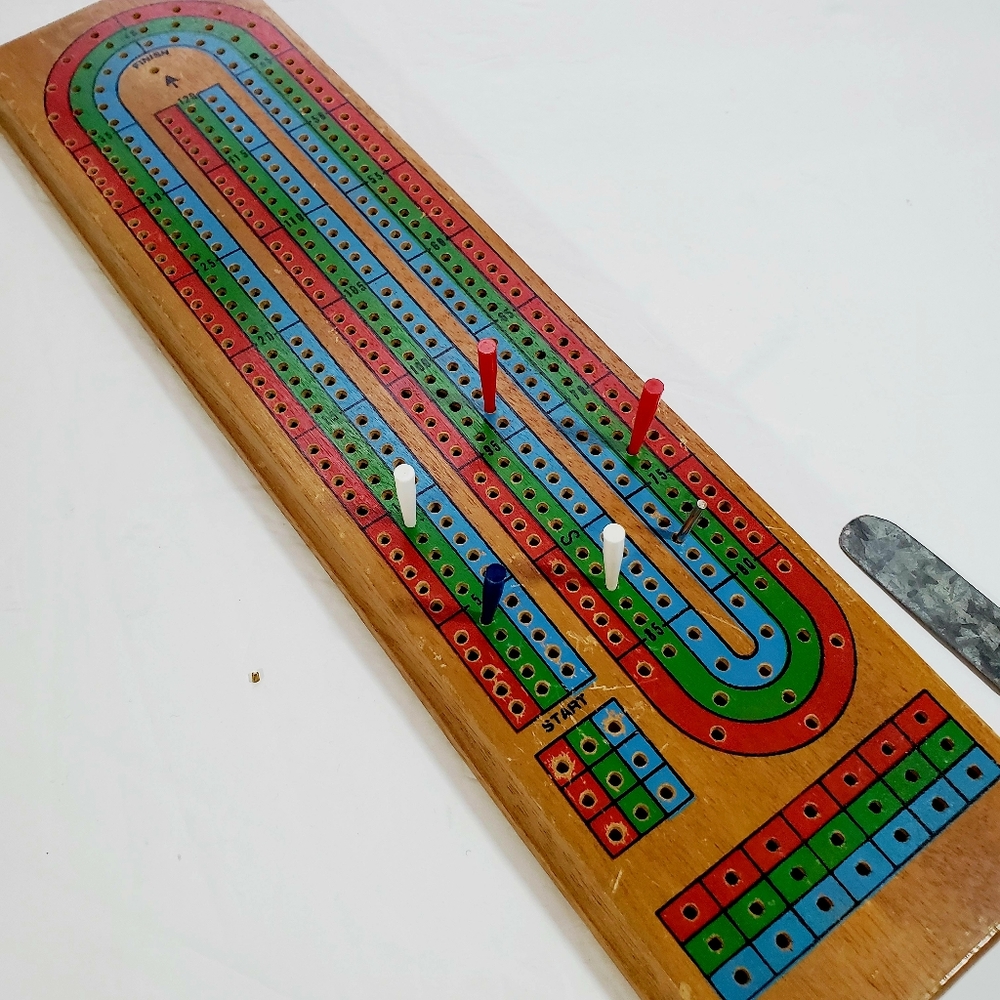 Vintage Hoyle Solid Wood Cribbage Game 3 Tracks With Pegs Travel Strategy Game